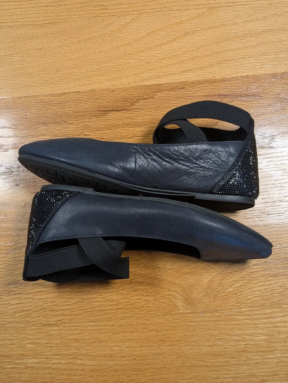 Copper Key - Girls' Loviee Black Leather W/Rhinestones Ballet Flats Size 4